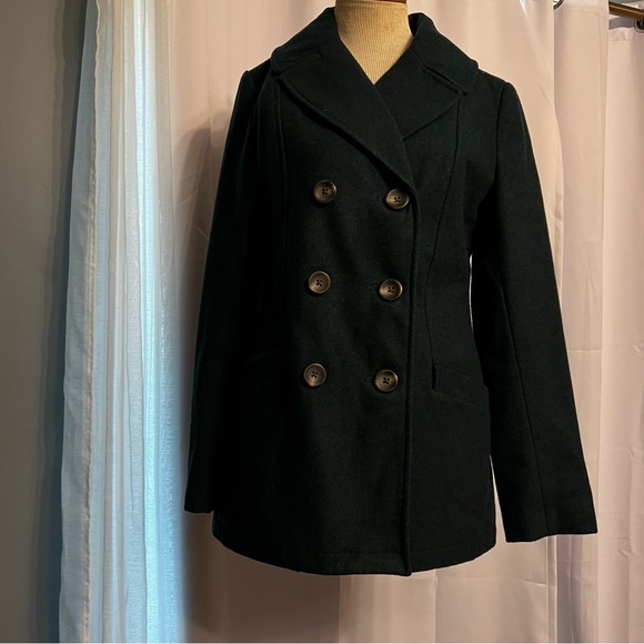 Merona Women’s Double Breasted Lined Green Wool Blend Jacket Size S W/pockets - Picture 2 of 12